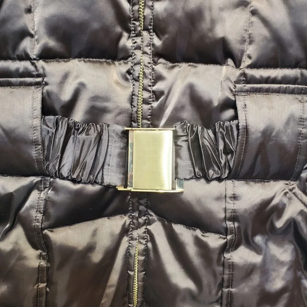 Laundry By‎ Shelli Segal Down Feather Puffer Jacket Womens Medium Brown Belted